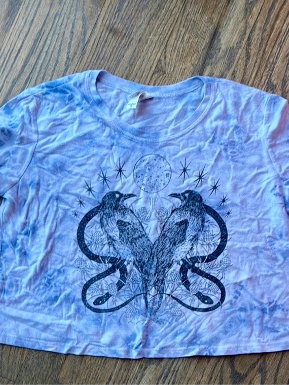 Graphic tie dye crow crop top